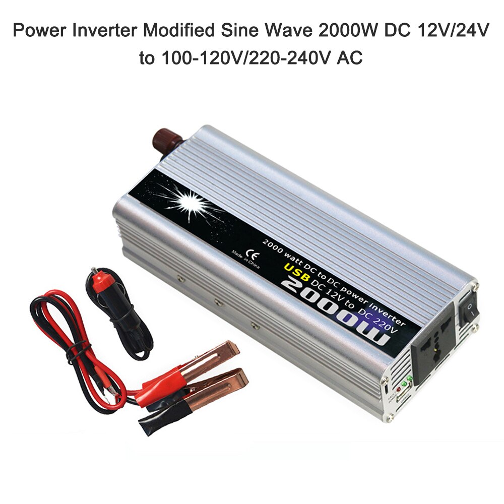 Power Inverter Vehicle Power Converter Universal Modified Sine Wave 2000W DC 12V to 220V AC