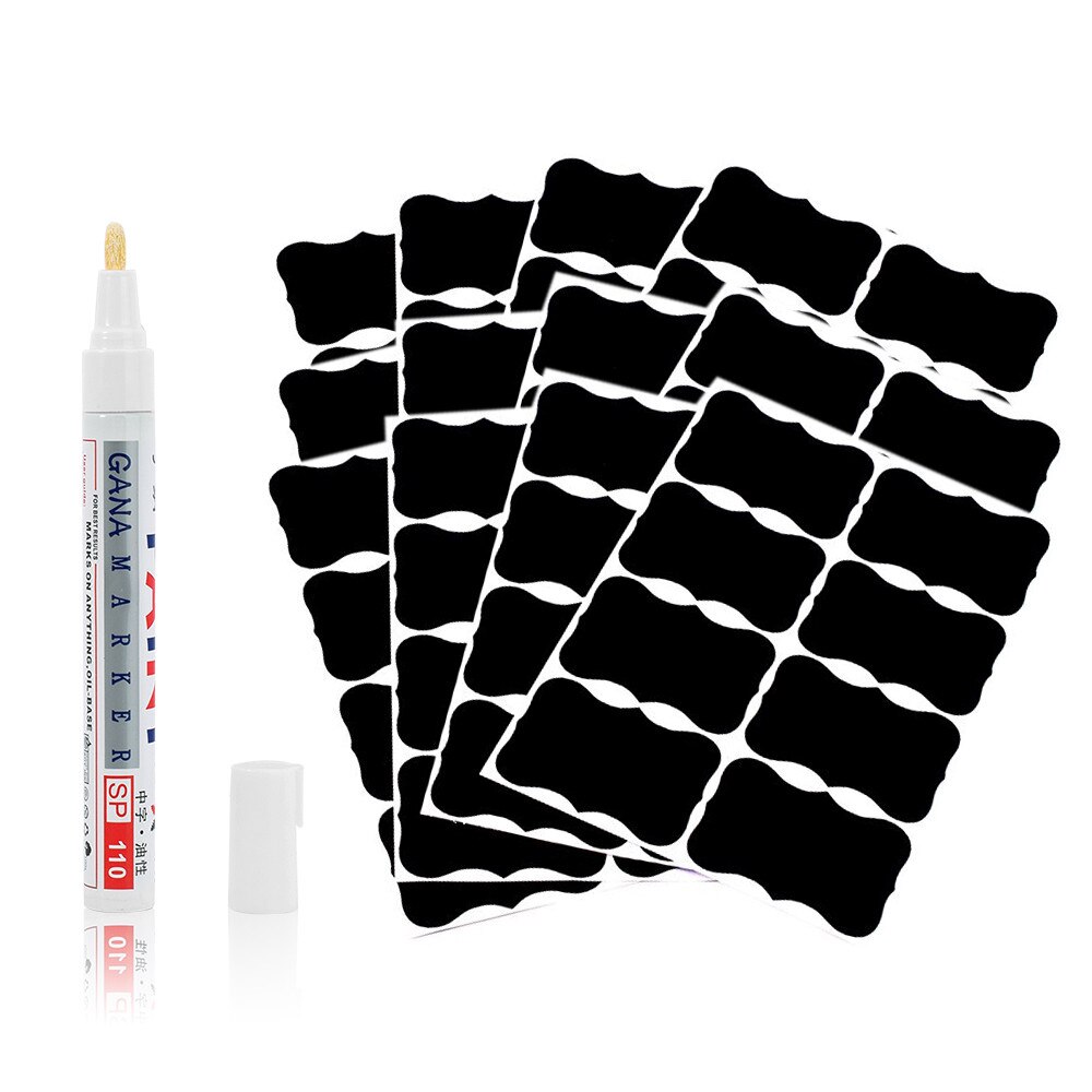 1 sæt sorte vandtætte etiketter klistermærker kridttavle krydderi syltetøjsglas flaske tags hjem køkken butik organiser arrangere tilbehør: 96 stk med pen