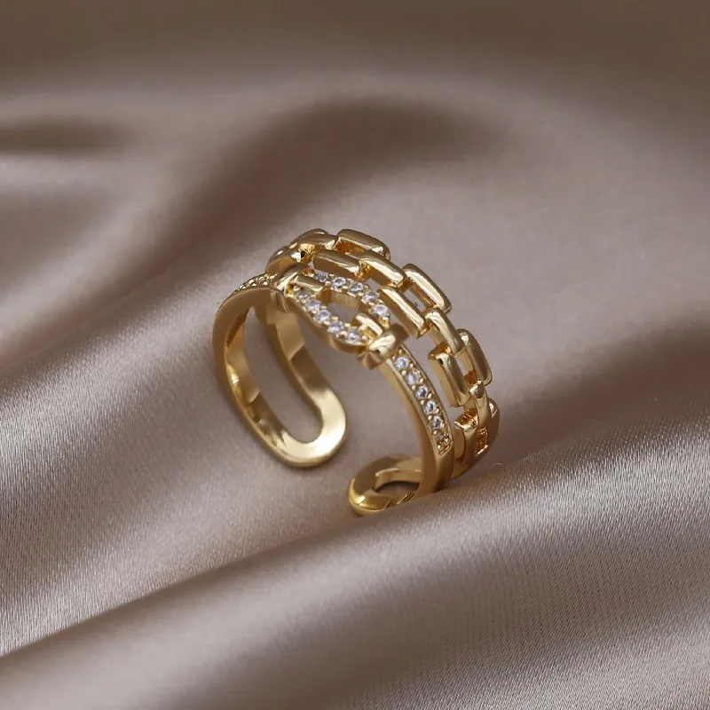 14K gold plated Korean jewelry double-layer zircon cross ring women's opening daily work accessories