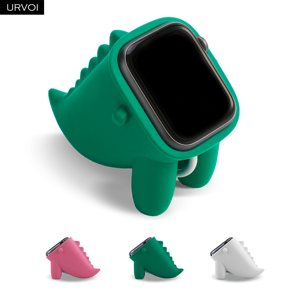 Urvoi dinosaur stand til apple ur holder serie 6/5/4/3/2/1 watchos natbord keeper silikone hjem opladnings dock til iwatch