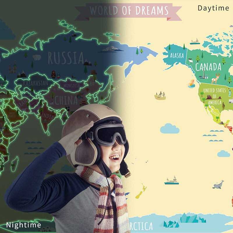 Newes Luminous World Maps for Wall Removable Adhesive Wall Stickers for Kids Nursery Bedroom Living Room Wall Arts Decor