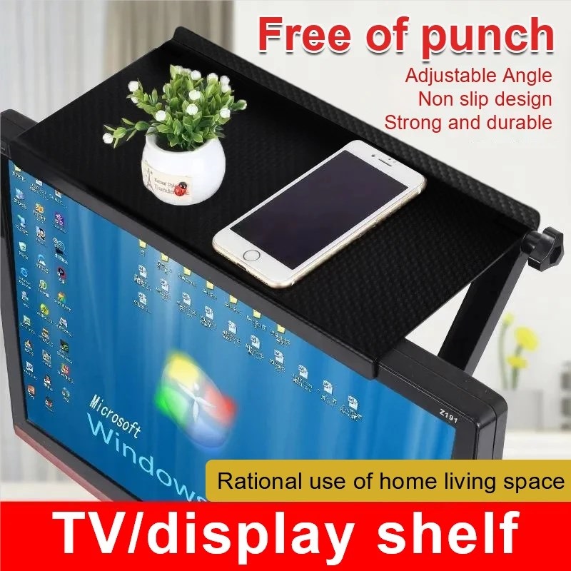 TV Screen Top Storage Shelf Adjustable Monitor Storage Rack Computer Desktop Display Stand TV Router Storage Rack Organizer
