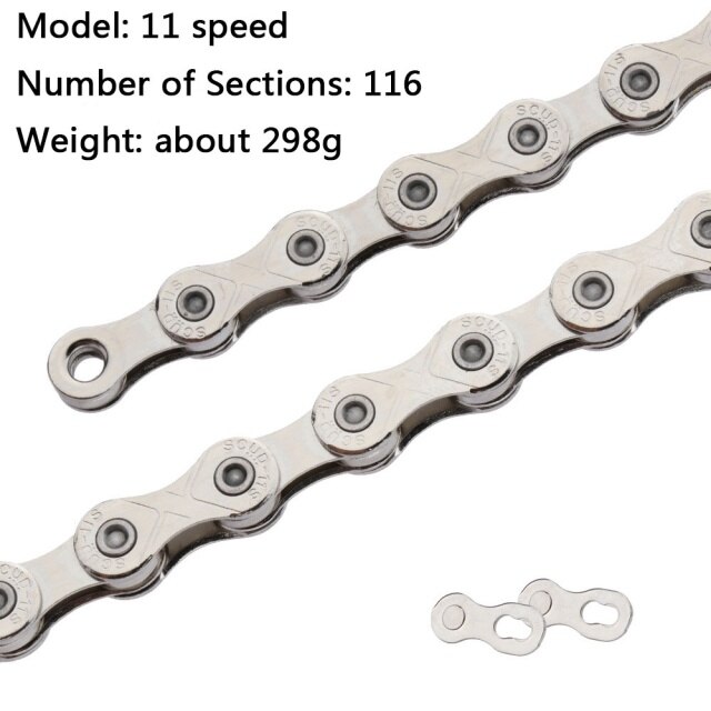 Chaîne de vélo ajourée dorée arc-en-ciel, pour KMC X9 X10 X11 X12, 9/10/11/12 vitesses, pour vtt/vélo de route, 116L 126L: silver 11S