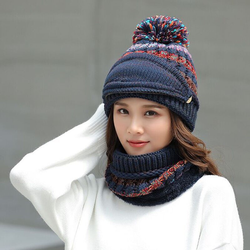 Neue Winter Plus samt gestrickte Hütte, schal, maske, drei-stück anzug, reiten winddicht gesicht und ohr schutz dicken woll Hütte