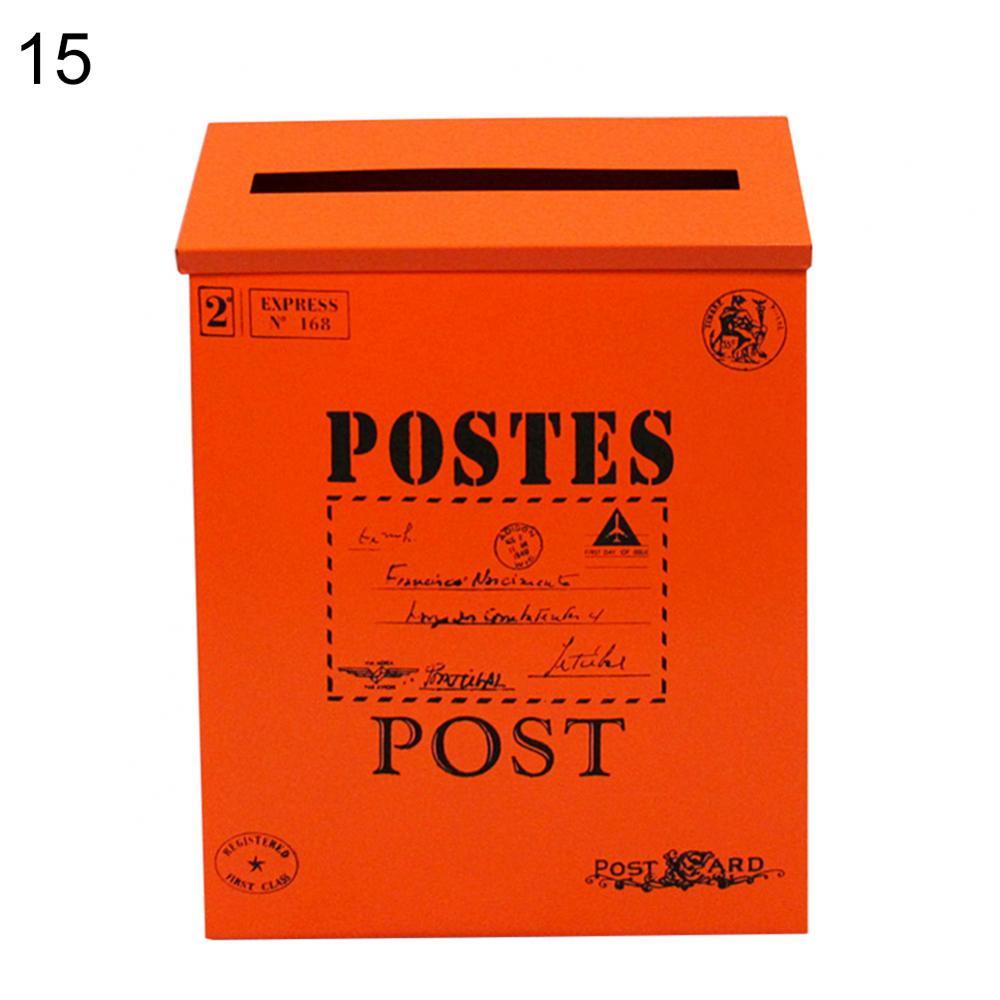 9 colors Post Box Vintage Metal Mail Box Case Wall Hanging Iron Mailbox Mail Postal Letters Newspaper Box Home Decor Oranment: 15