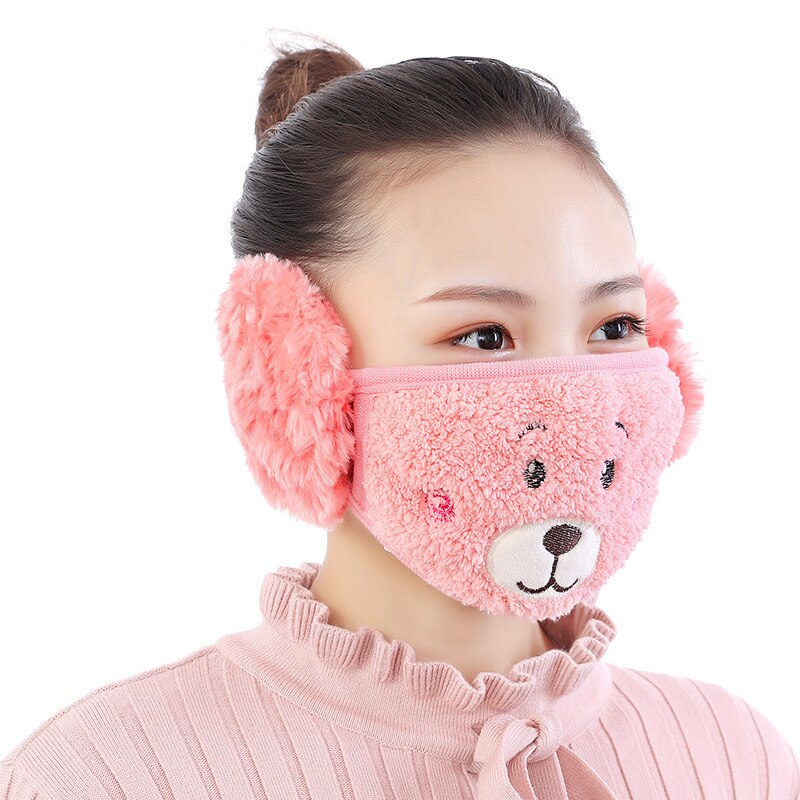 Udendørs vinter ørebeskyttere til piger kvinder ørepropper munddæksel bjørn fløjl drenge vinter øreprop wrap øre varmere øreprop: Vandmelon rød voksen