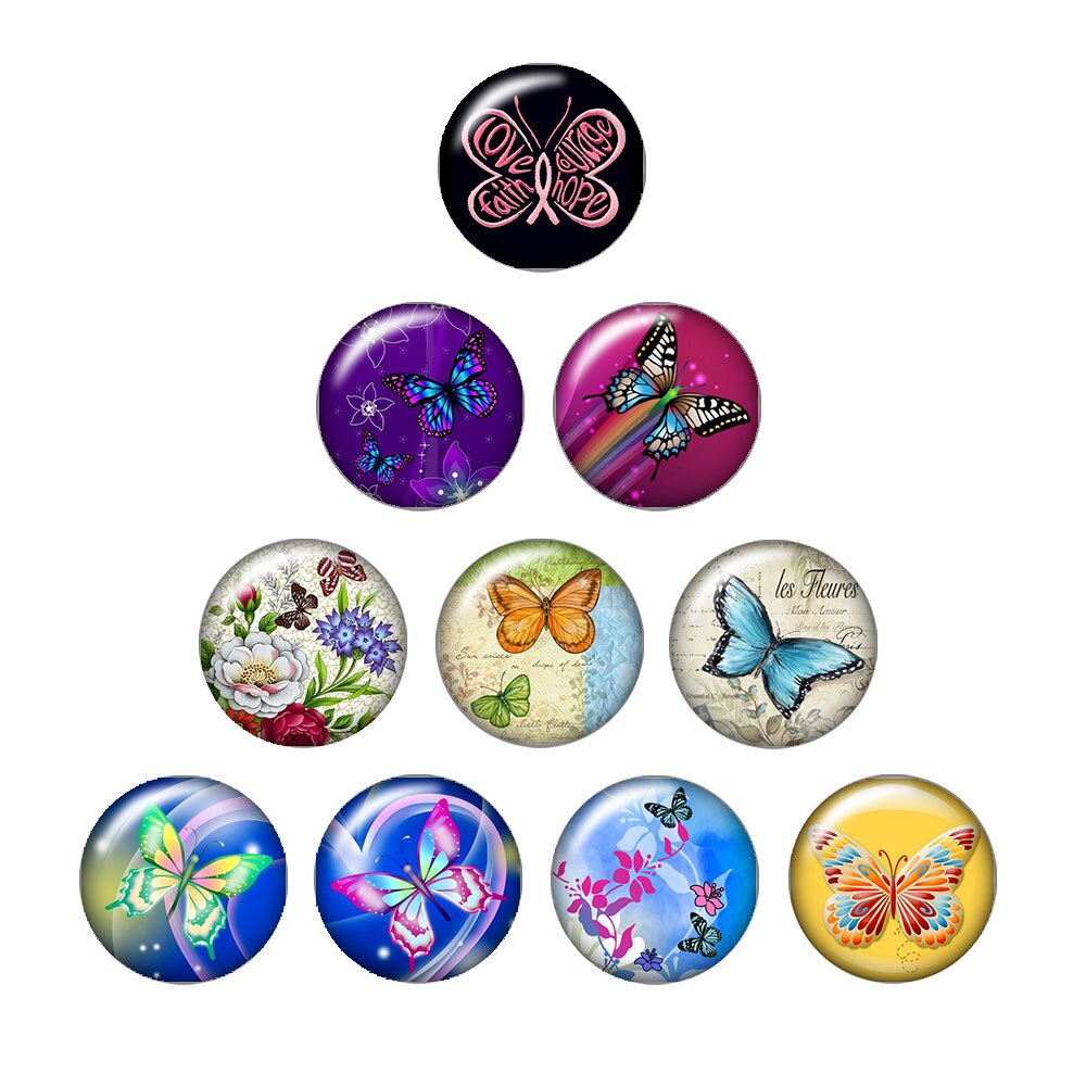 Cabochon photo rond en verre, 10 pièces, boutons à pression de 18mm, bijoux, DB0483