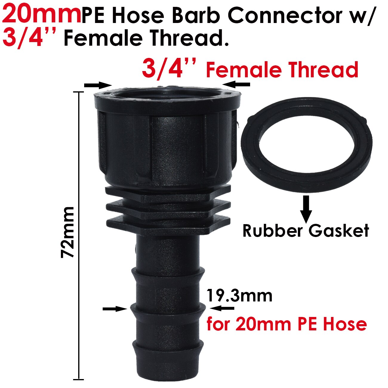 KESLA 4pcs Female Thread Connector 1/2 3/4" to Barb 16mm 20 25 PE Hose Adapter Irrigation Planter Drip System Garden Pipe Repair