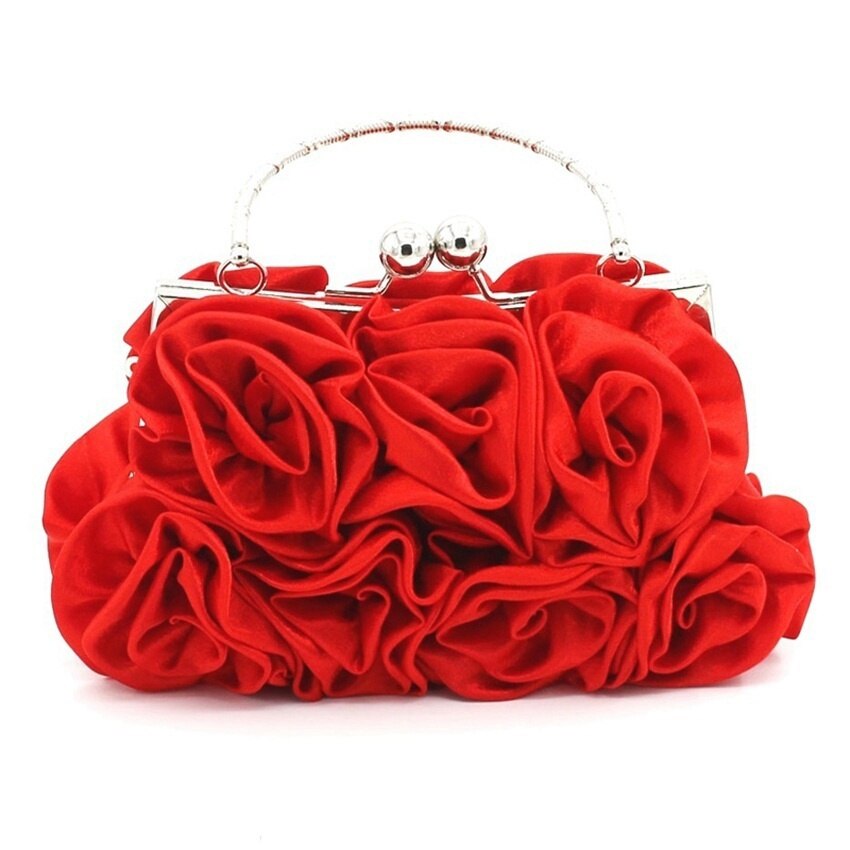 Jnket moda rosa flor padrão noite das senhoras saco de embreagem nupcial bolsa festa jantar bolsa: Red