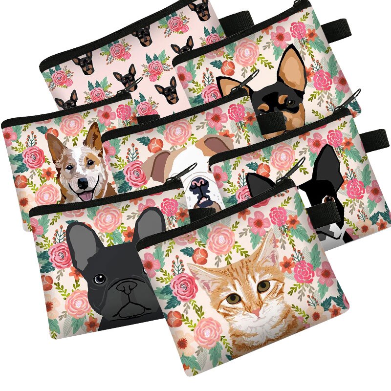 Einzigartige Katze Hund Mit Blume Malerei Münze Tasche Für Frauen Geldbörsen Mädchen Lippenstift Karte Tasche Mini Brieftaschen Für