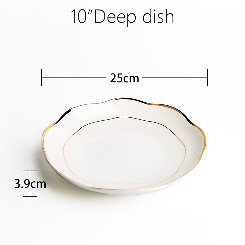 10 & 8 & 4 inch, real bone china dinner plate set, white porcelain plate, dishes for restaurant, white porcelain tray: 10 Deep dish