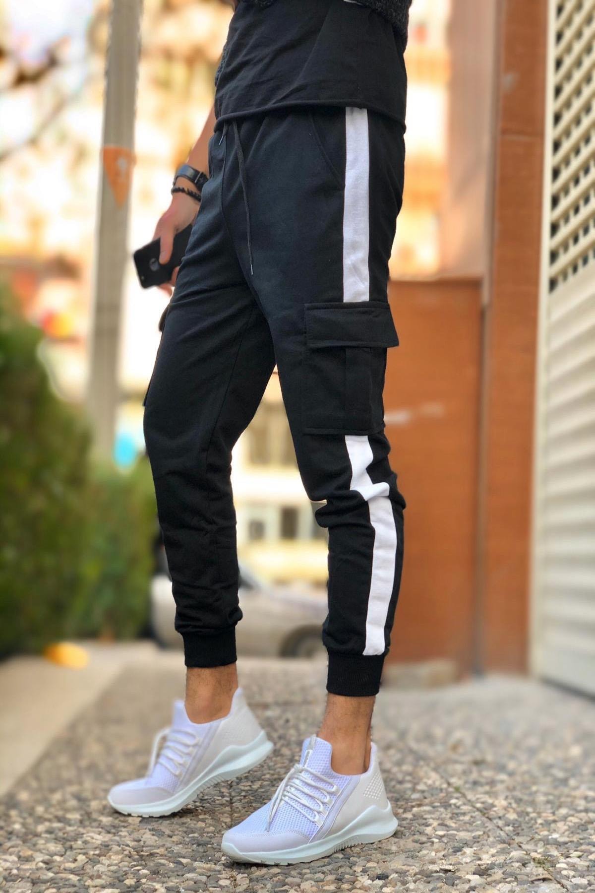 Masi Slim Fit Stripe Cargo Pocket Men Sweatpants