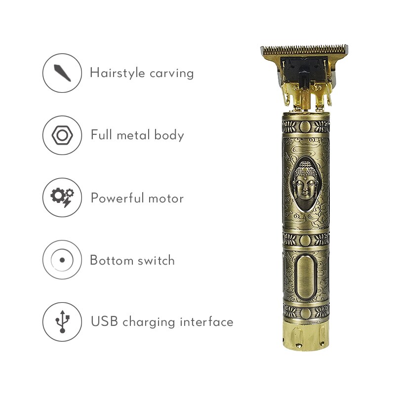 Cortadora de pelo recargable T9 sin cable 0mm Barbero Buda eléctrico recortador de pelo Máquina para cortar cabello pelado Outliner hombres F35