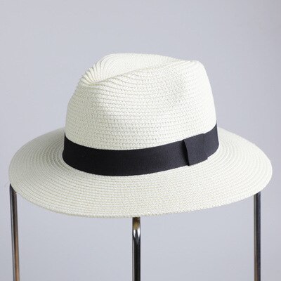 Summer unisex sun hat casual vacation Panama straw hat women wide brim Beach jazz men hats Foldable Chapeau: Milk white