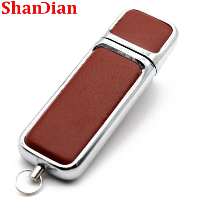 SHANDIAN lederen lederen usb flash drive bont metalen doos pendriver 4 gb/16 gb/32 gb usb 2.0 commerciële geheugen