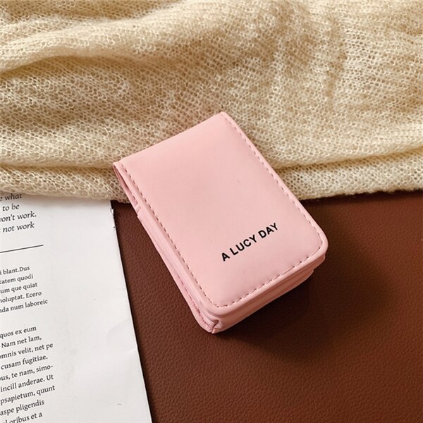 PURDORED 1 Pc Solid Color Lipstick Bag with Mirror Leather Travel Makeup Bag Organizer Women Cosmetic Bag Mini Beauty Case: pink