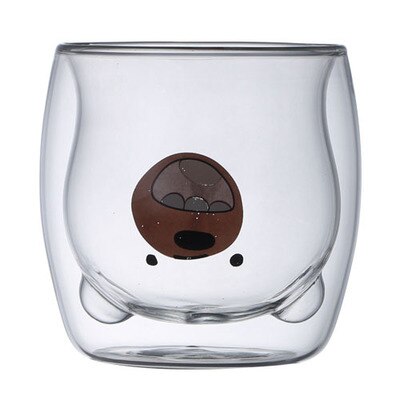 Tazas de Oso de Cristal con aislamiento de doble pared para niños y adultos, taza de café gruesa, 280ml: Bear C