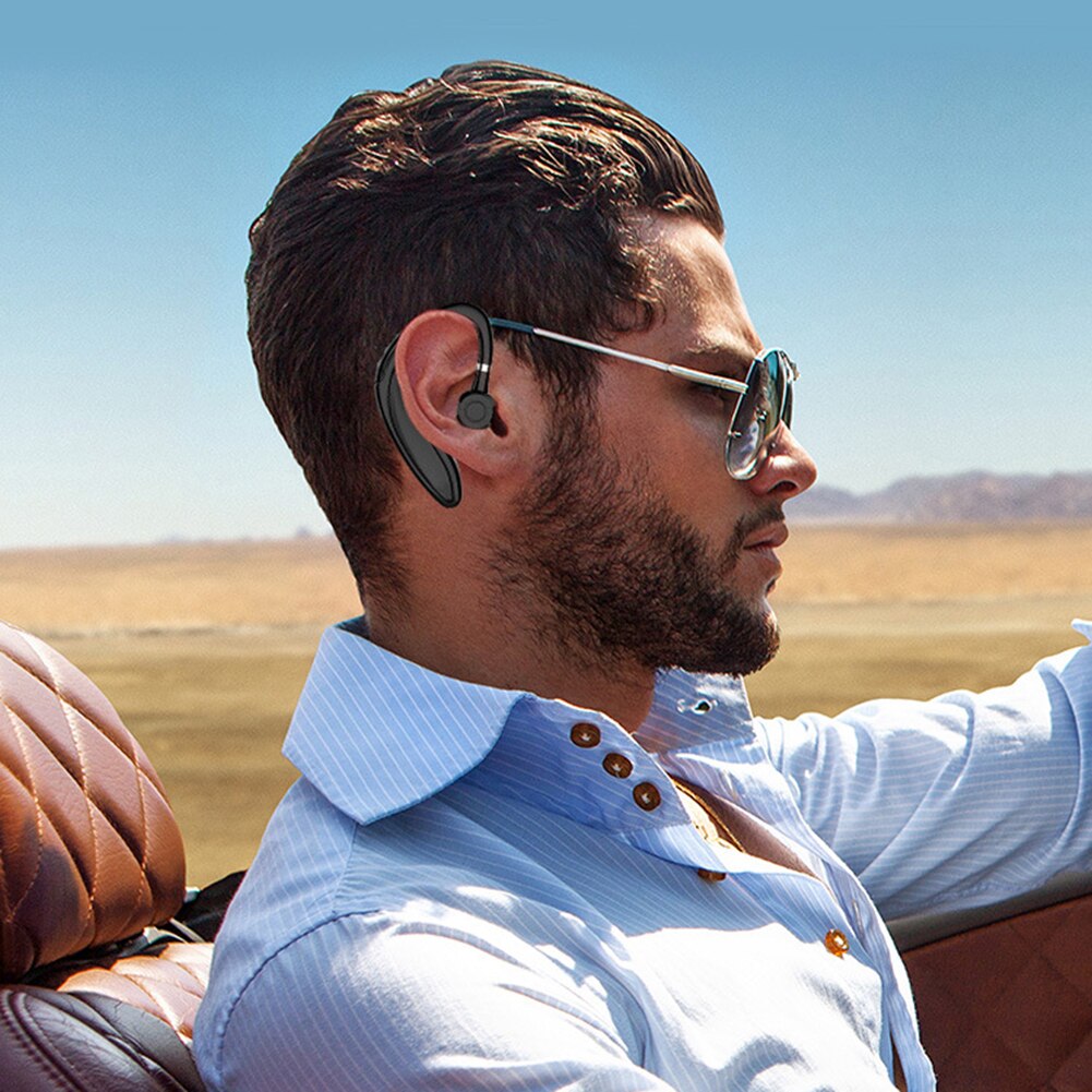 Bluetooth V5 Wireless Hands-Free Unilateral Hanging Ear Headset with Microphone Connect Two Devices Large-Capacity Battery