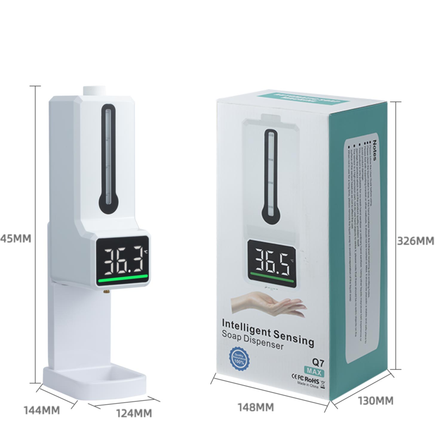 Q7MAX Automatic Liquid Soap Dispenser Smart Sensor Digital Non-Contact Infrared Thermometer Hands Washing Free Sanitizer Machine