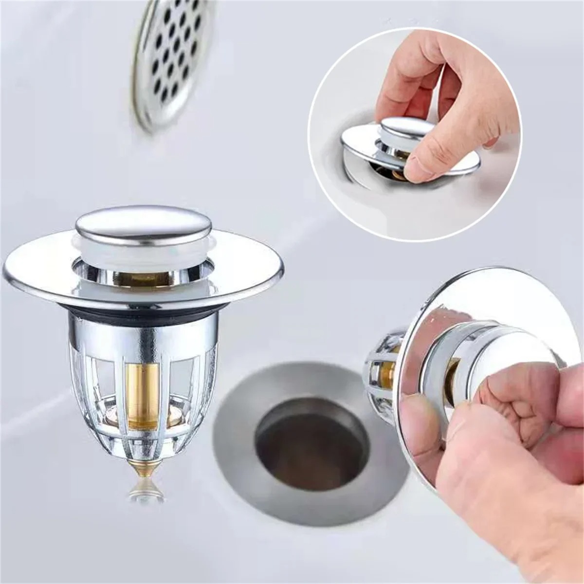 Tapón para fugas de lavabo, fregadero a prueba de insectos y olores, accesorio de drenaje, filtro tipo prensa, núcleo que rebota, 1-6 uds.