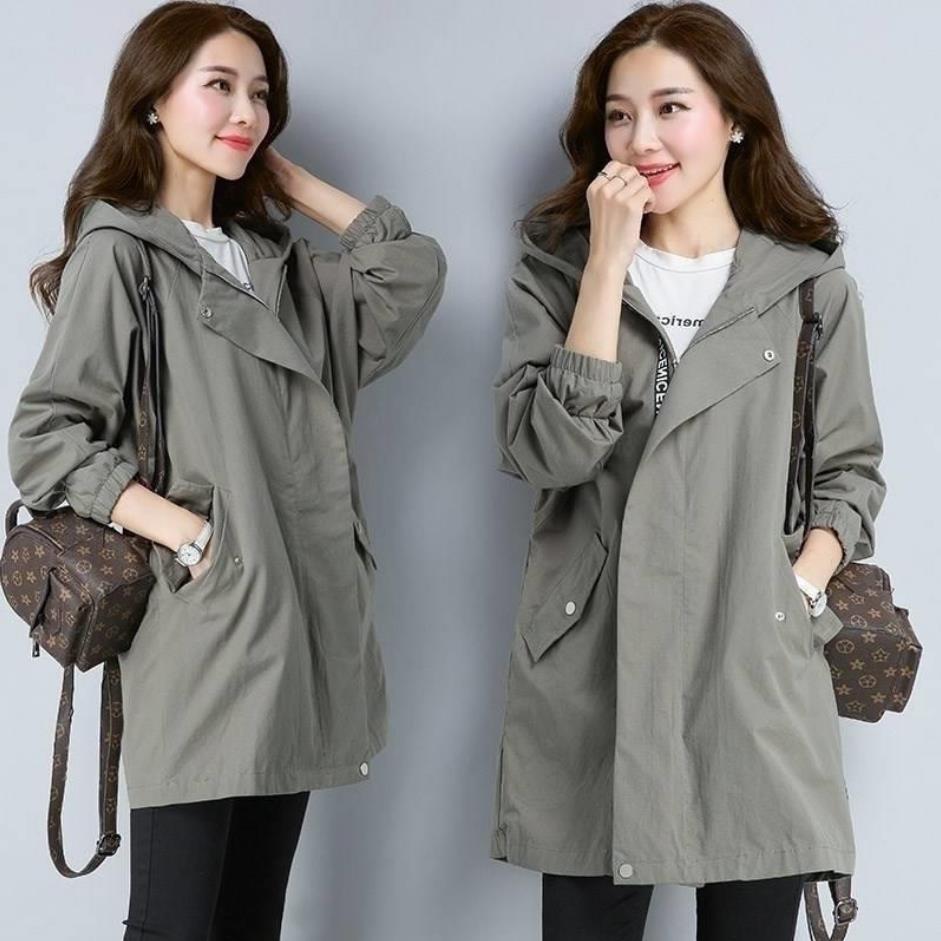 Women's Oversized Hooded Trench Coat with Pockets - Stylish Button-Up Outerwear