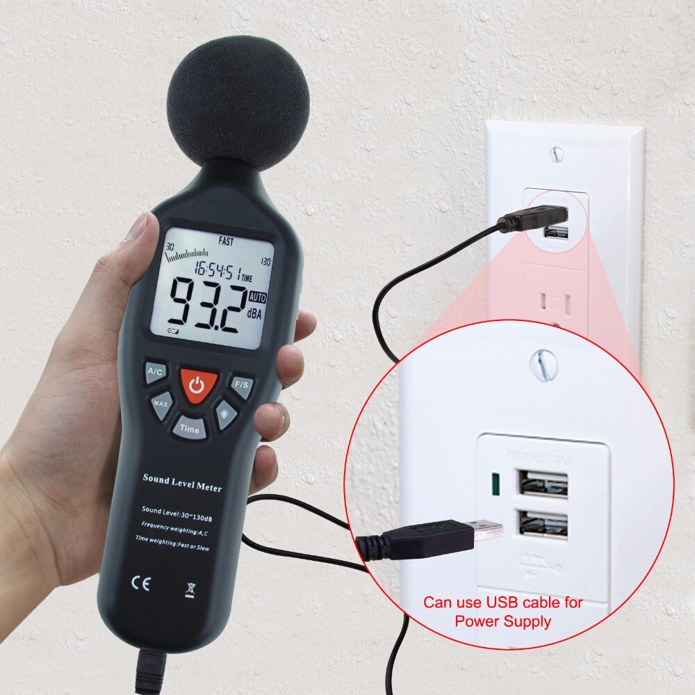 Äänitaso mittari korkean tarkkuuden mittaus 30db-130db kompakti äänitaso taustavalaistulla näytöllä