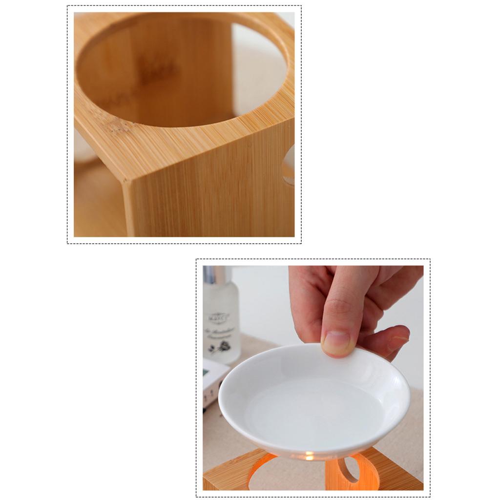 Ceramic Candle Holder Essential Oil Burner Diffuser Wood Base Aromatherapy Incense Lamps Porcelain Home Living Room Decors