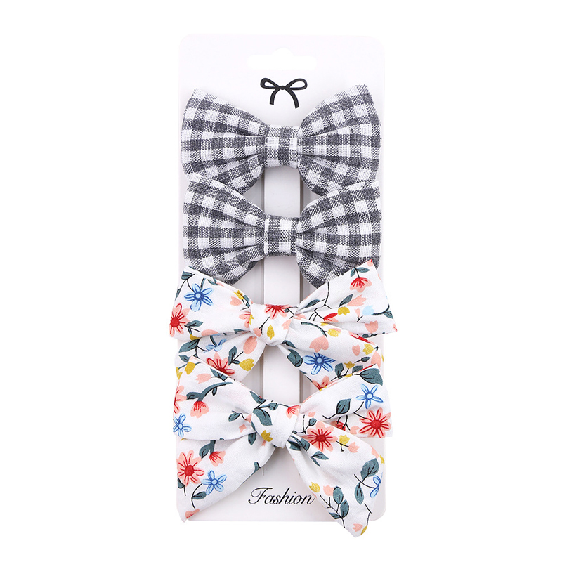 Baby Bogen Haarnadel Mädchen Haar Clip Baumwolle Spitze Barette Für freundlicher Headwear Säuglings Blumen Karierten Clips Babys Nette Zubehör 3/4Stck: 8