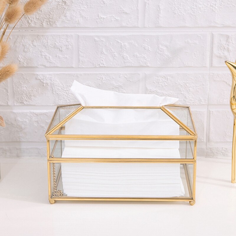 Practical Gold Glass Mirror Tissue Box Exquisite Glass Makeup Tissue Storage Box for Birthdays Christmas Weddings