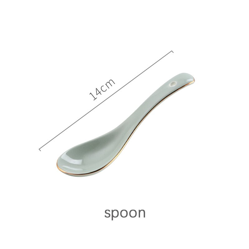 Tableware Set Dishes Dinner Plates Steak Food Dessert Plate Green Salad Soup Bowl Plates and Bowls Set for Family Hotel: spoon