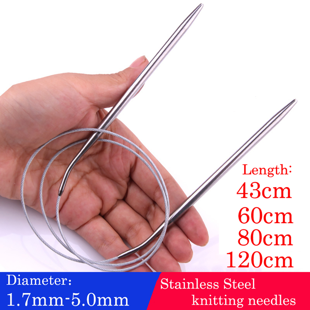 Agujas circulares de ganchillo para tejer, herramientas de costura de 43/60/80/120cm, herramienta de costura para manualidades y tejer de acero inoxidable, 1,2mm-4,8mm, 1 ud.