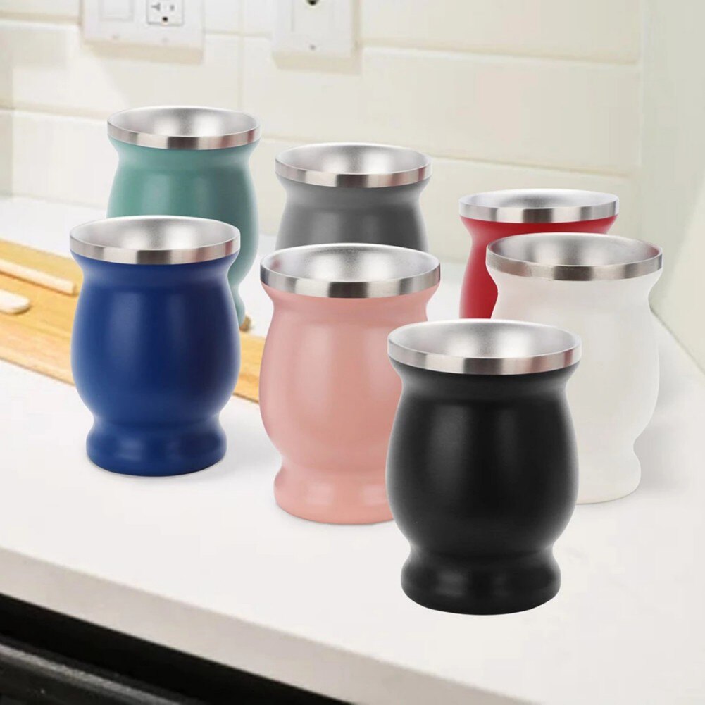 1 Set 230ML Bombilla Set Yerba Mate Gourd Stainless Steel Tea Cup with One Spoon and Brush Heat Insulation Anti Scalding