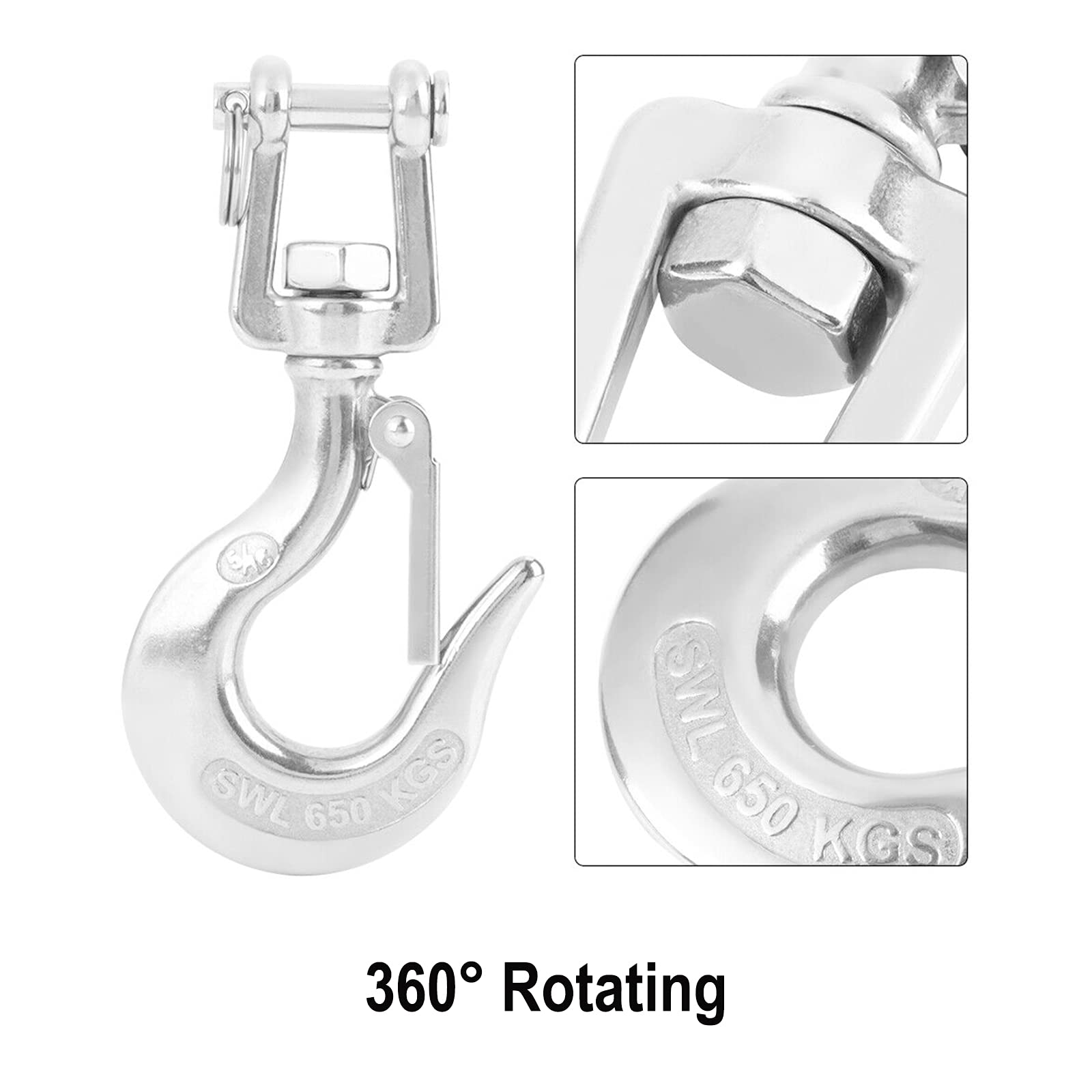 2Pcs 3/16 Inch Slip Hook 304 Stainless Steel Clevis Slip Hook American Type Swivel Lifting Hook with Safety Latch (150kg/330lb)