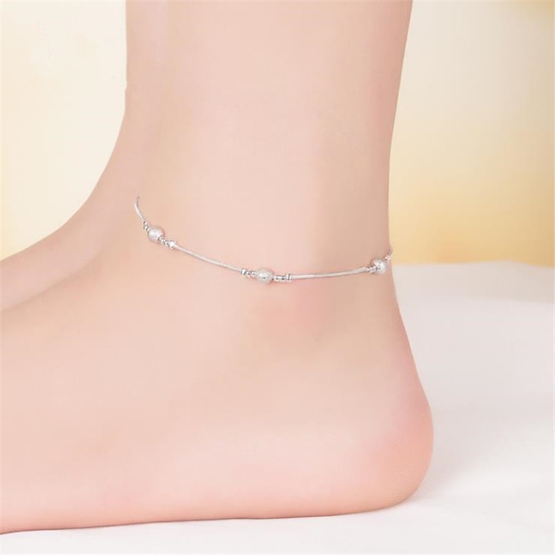 KOFSAC-tobilleras de Plata de Ley 925 para mujer, pulsera con cuentas esmeriladas, cadena para el tobillo, joyería para el pie, para en la playa