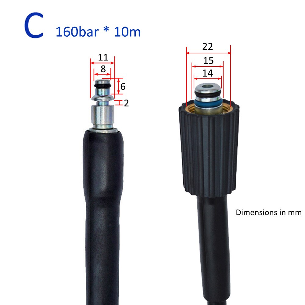 Manguera para lavado de coche de alta presión de 10 metros de largo, manga para lavar, limpieza, extensión, compatible con Bort, Hammer, Huter, Kohler, Daewoo, Sterwins: Gold
