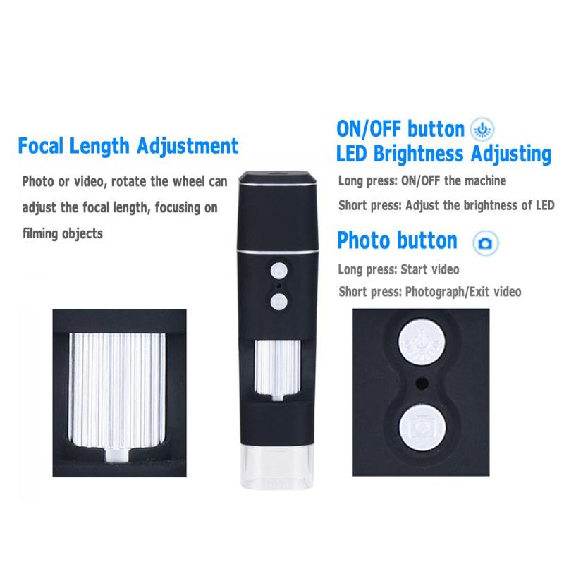 2mp hd microscópio digital lupa wifi sem fio 8 led 500x câmera de vídeo elétrica com base suporte para ios android