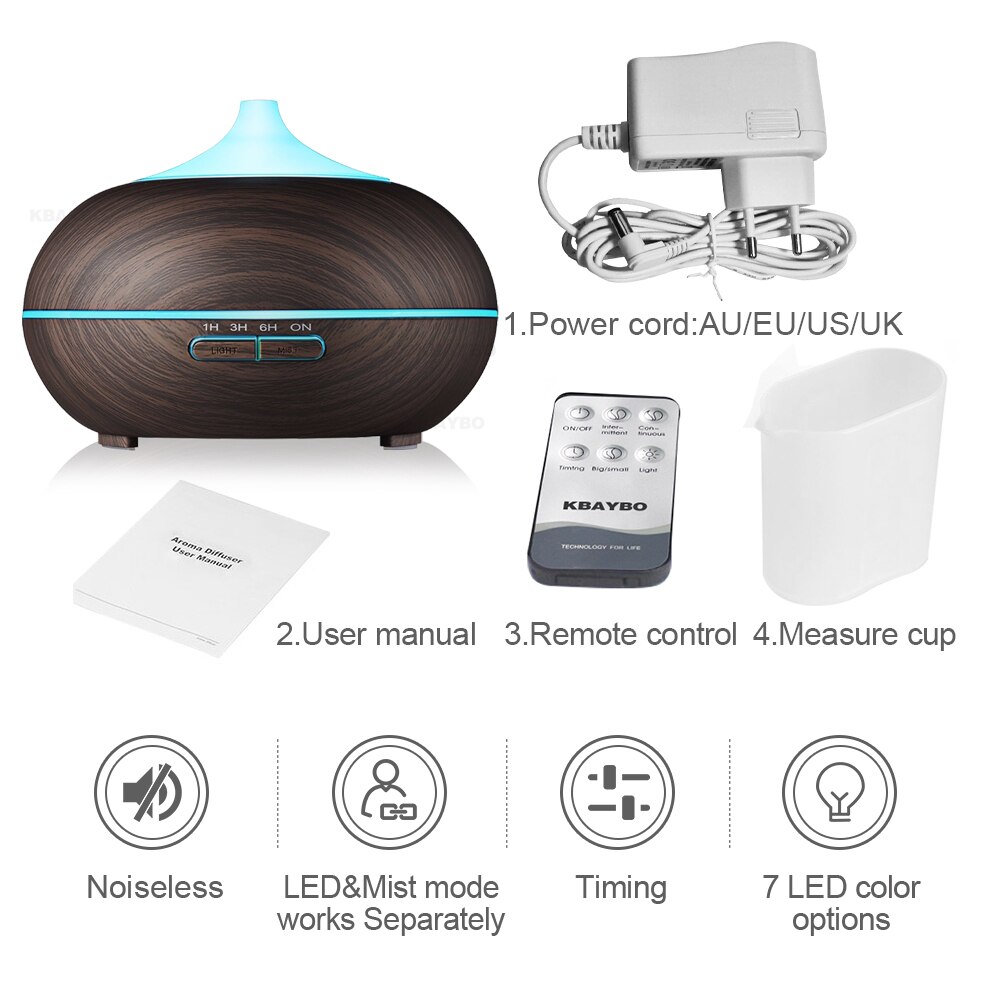 300 Ml Aroma Diffuser Aromatherapie Houtnerf Essentiële Olie Diffuser Ultrasone Cool Mist Luchtbevochtiger Voor Thuis Afstandsbediening