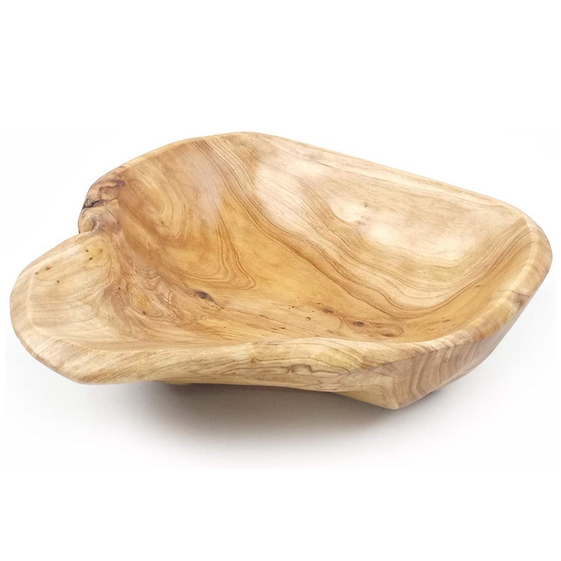 Cuenco de madera tallado a mano para fruta y ensalada, tazón para sala de estar, tazón de madera auténtica para dulces