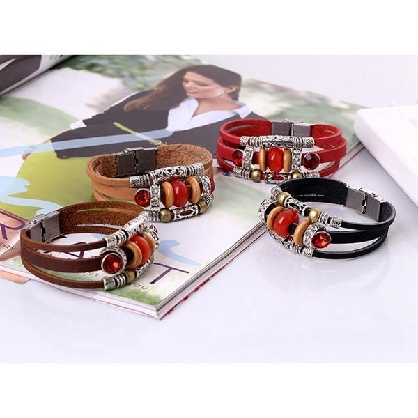 Mode Lederen Armband Voor Mannen En Vrouwen Punk Multilayer PU Lederen Ketting Legering Kraal Armbanden Sieraden Accessoires