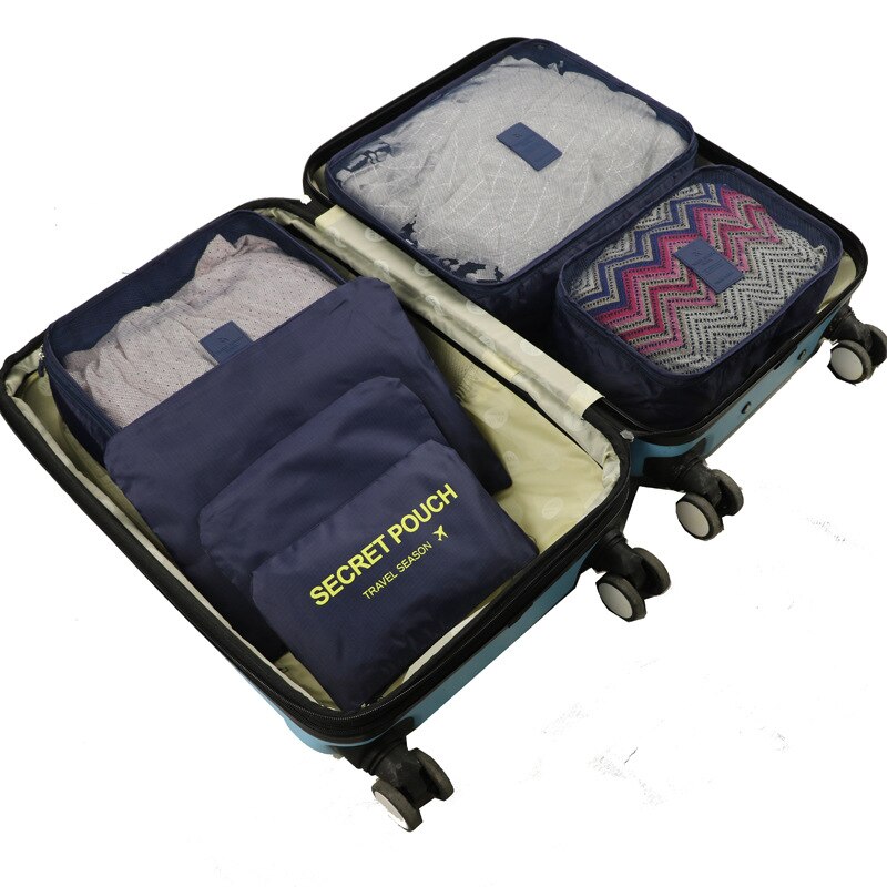 Qiaqu 6 Stks/set Reizen Opbergzakken Draagbare Bagage Organisator Kleding Tidy Pouch Koffer Verpakking Waszak Reizen Accessoires: Navy