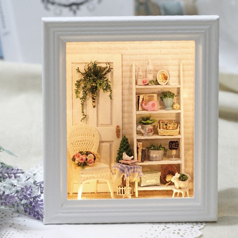 Poppenhuis Frame Miniatuur Met Meubels Diy Houten Poppenhuis Miniaturen Speelgoed Voor Kinderen Craft