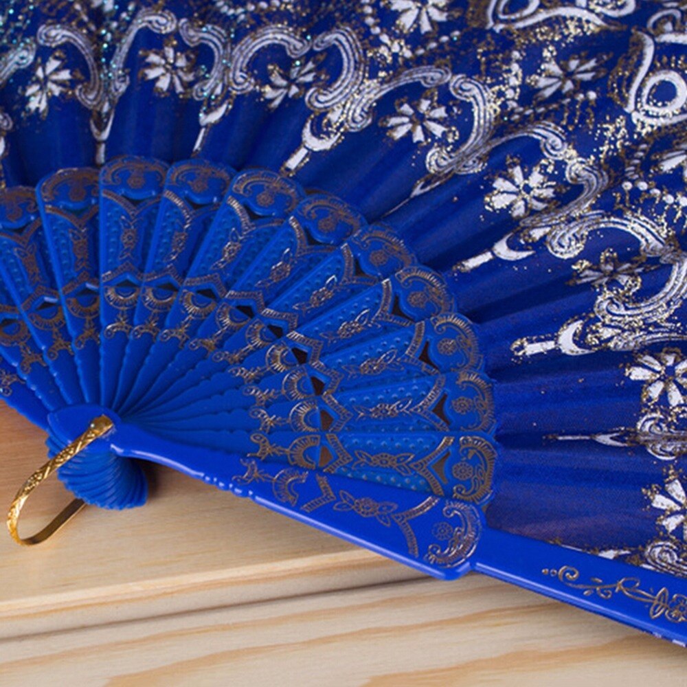 Ventilador plegable de poliéster con patrón de flores, 7 estilos, estilo chino tradicional de encaje con bronce, abanico plegable de tela ventilador plegable, decoración del hogar 1 unidad