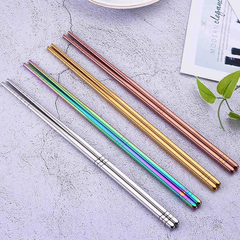 Reusable Chopsticks Silver / Gold / Rose Gold / Rainbow Chopstick Durable Sushi Noodle Stainless Steel Chop Sticks