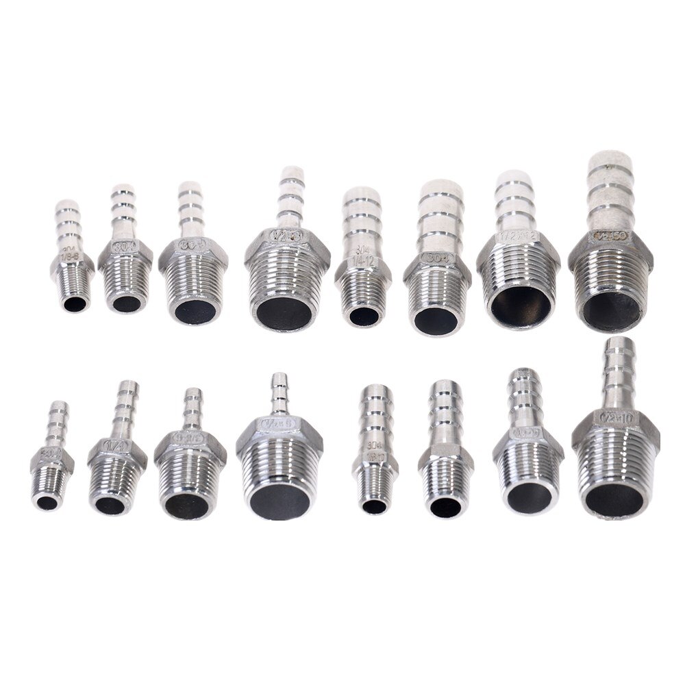 Rvs 304 BSP Buitendraad Pijp X Barb Slangtule Reducer Pagode Joint Koppeling Connector