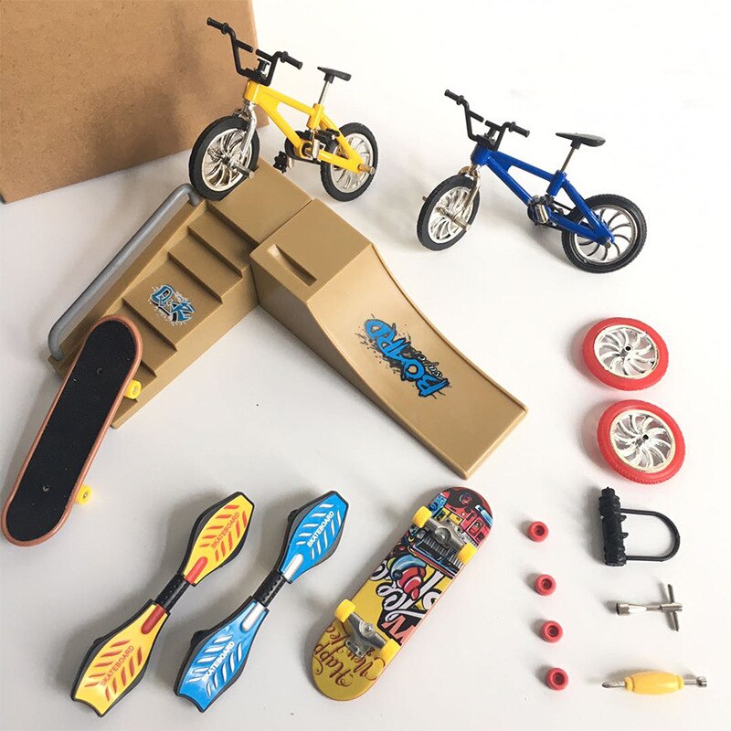 Mini dedo BMX bicicleta conjunto Skateboarding Skate piezas de rampa Set Fun Skate Boards Mini bicicletas juguetes para niños: 3B