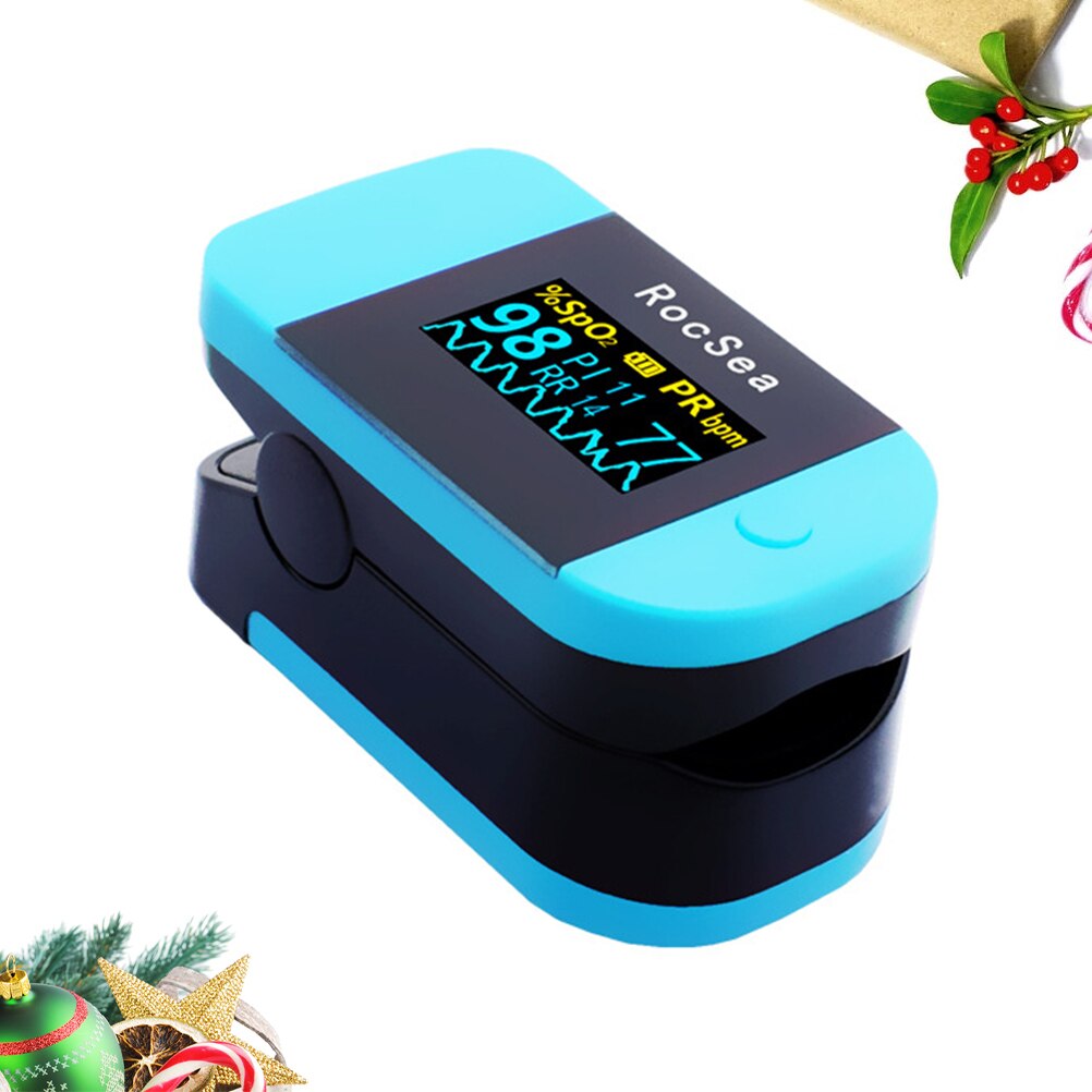 Bärbar fingertoppspulsoximeter fingerklämma pulsmätningsverktyg utan batteri (blått)