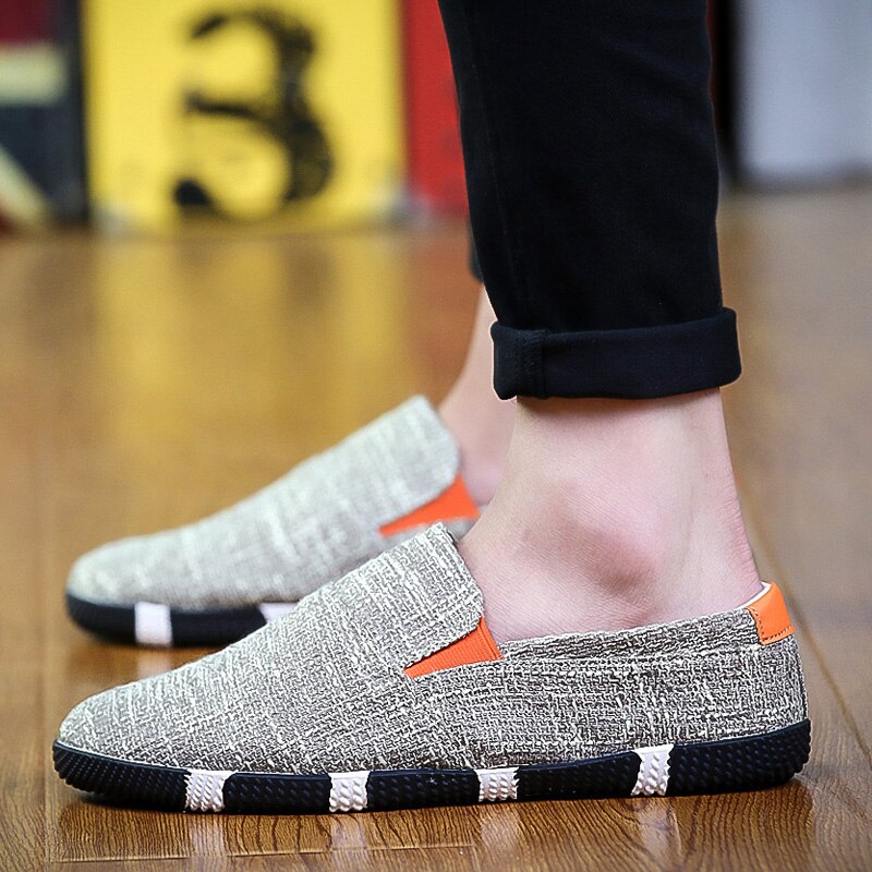 Andningsbara sommarskor herr linne hampa slip-on kör mockasin mjuk bekväma herr sneakers halkfria loafers herr skor casual: Kaki / 43