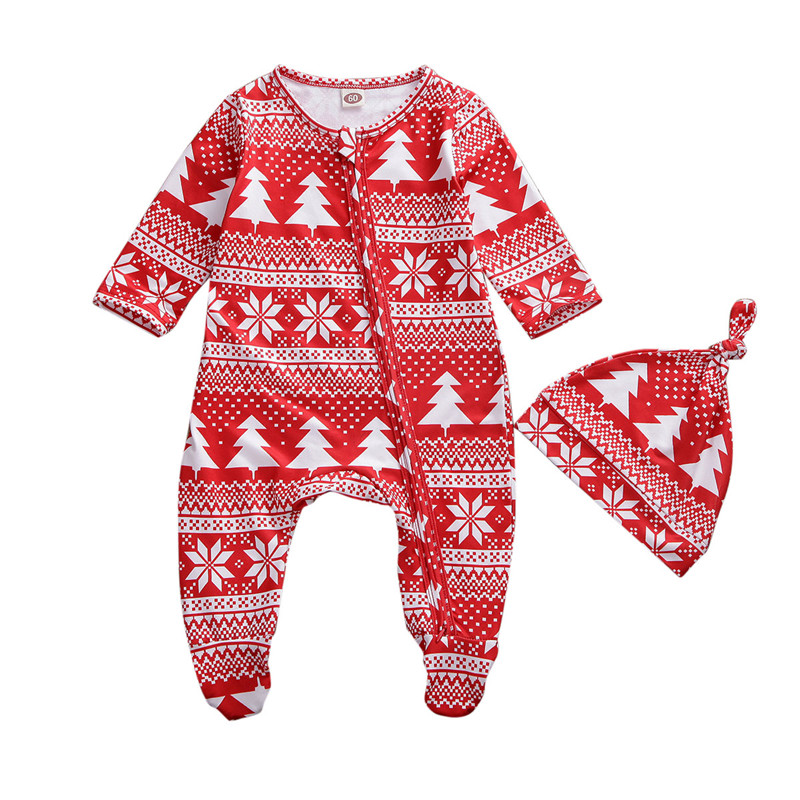 Baby jul pyjamas sæt til børn efterår vinter baby drenge romper hatte sæt toddler xmas hjemmetøj baby nattøj dragt