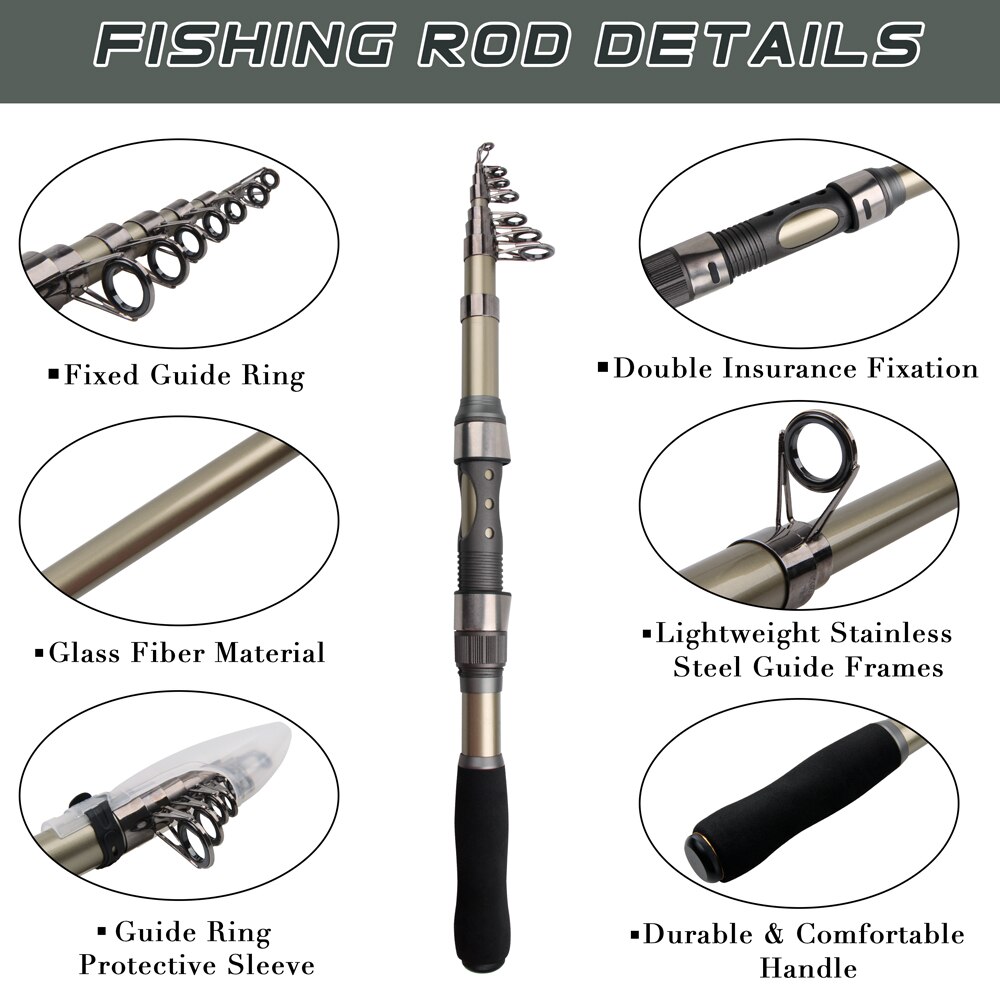 Fishing Rod Combo And Reel Kit Carbon Fiber Telescopic Spinning Portable Fishing Pole With Line Lures Hooks Beads Swivels Sinker