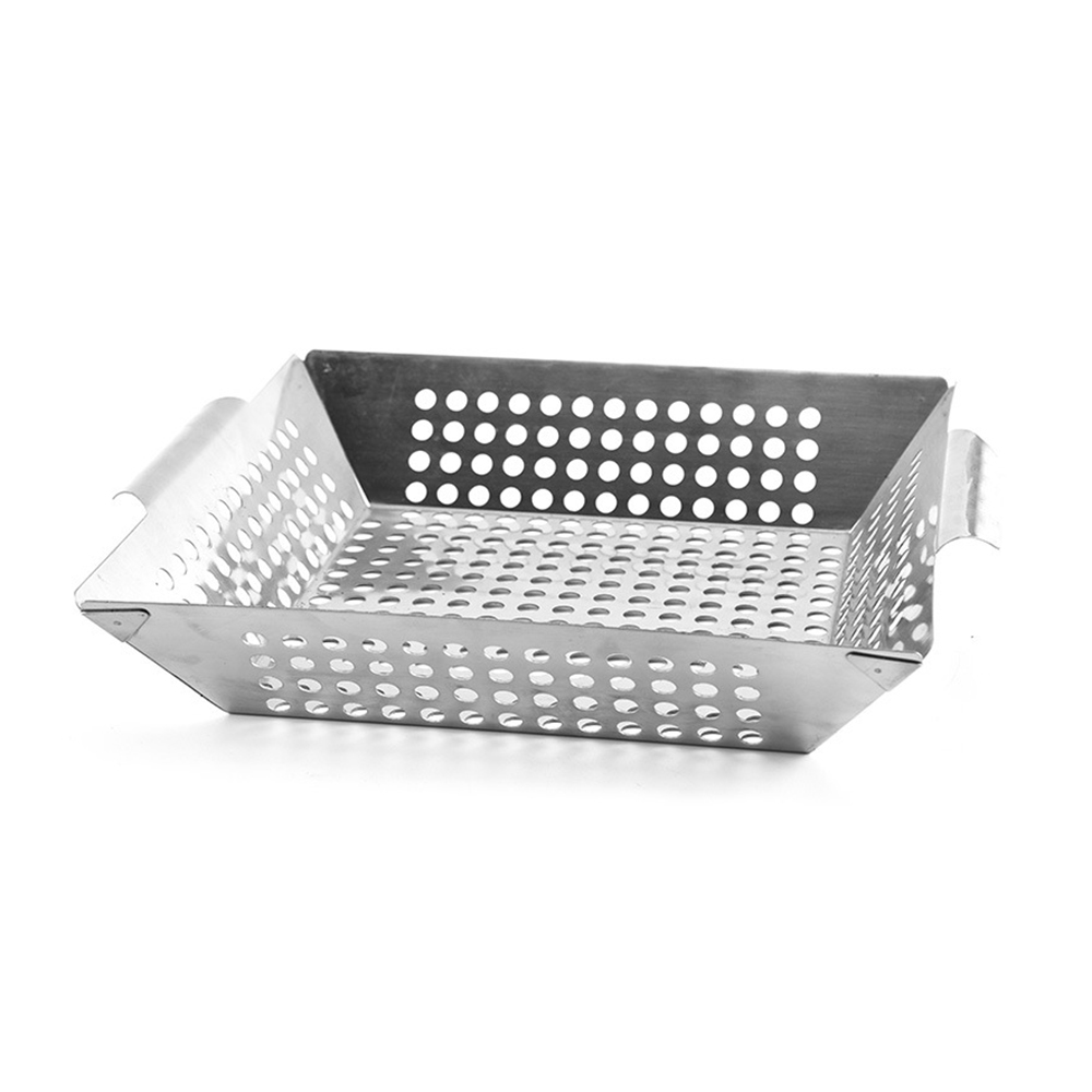 Stainless Steel BBQ Grill Basket Vegetable Grill Pan Portable Barbecue Drain Tray Net For Fish Vegetables Steak Shrimp Chops Net